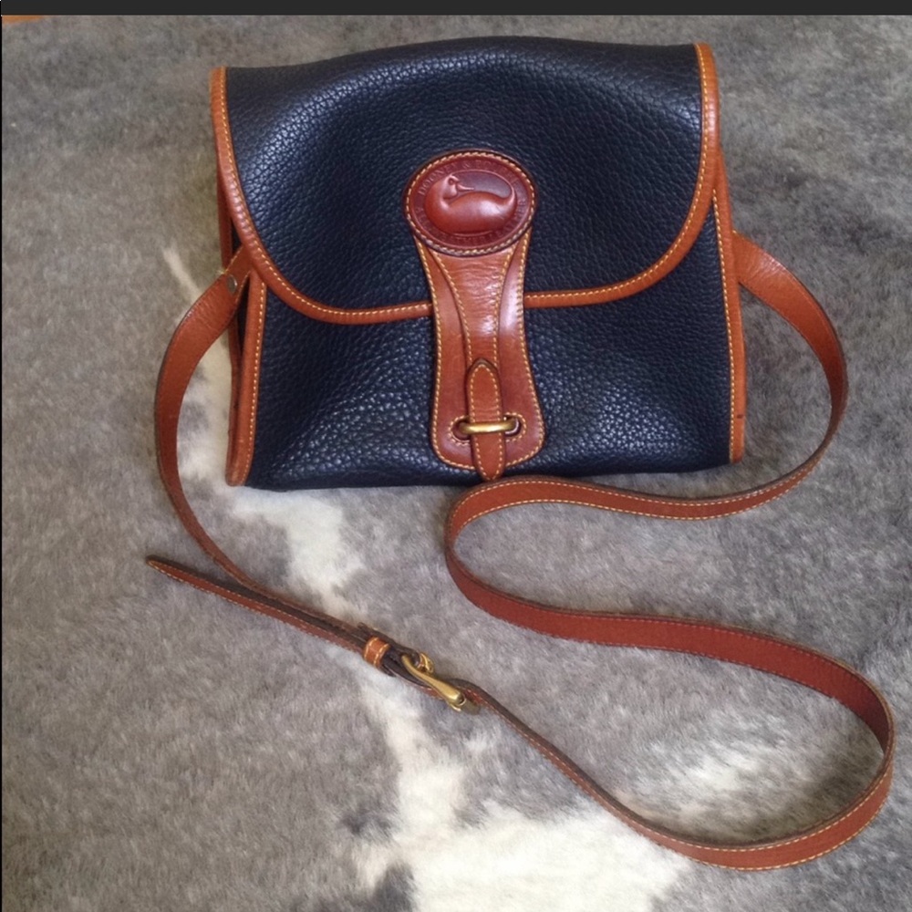 Dooney & Bourke Black Pebbled Leather Shoulder Bag with Brown Trim